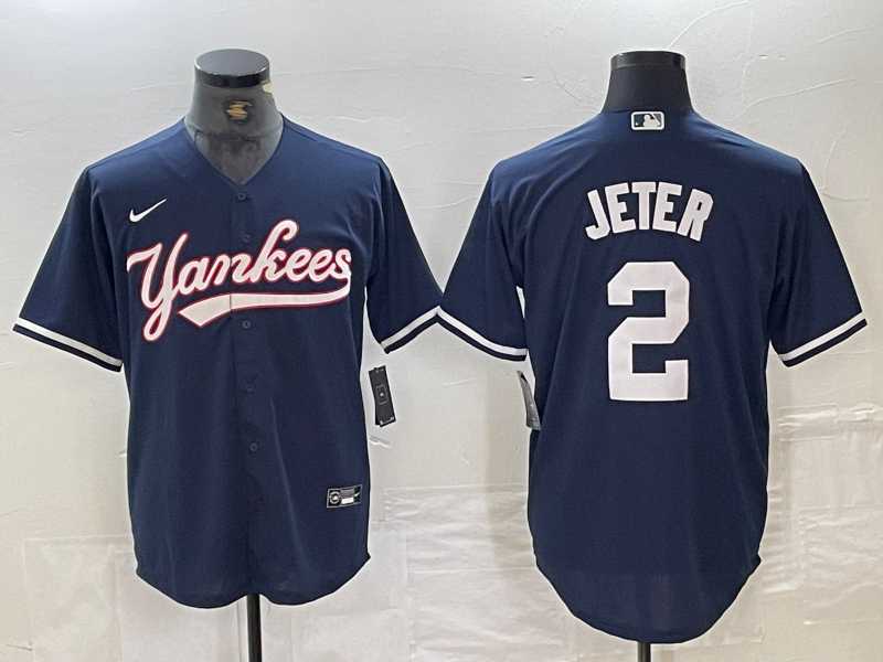 Mens New York Yankees #2 Derek Jeter Navy Cool Base Stitched Baseball Jersey->new york yankees->MLB Jersey